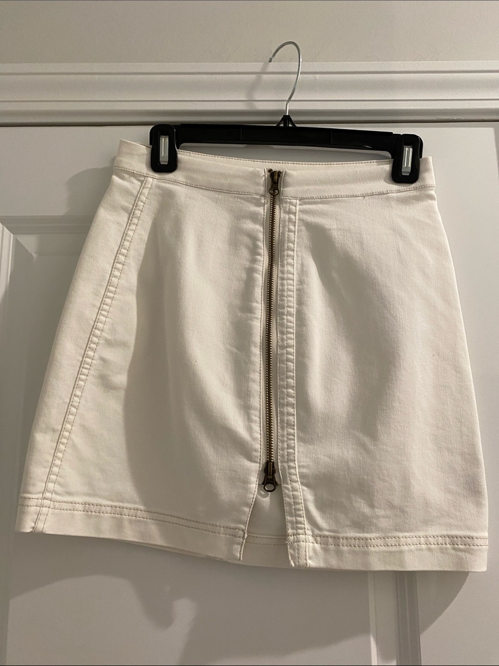 Free People Cream Front-Zip A-Line Mini Skirt